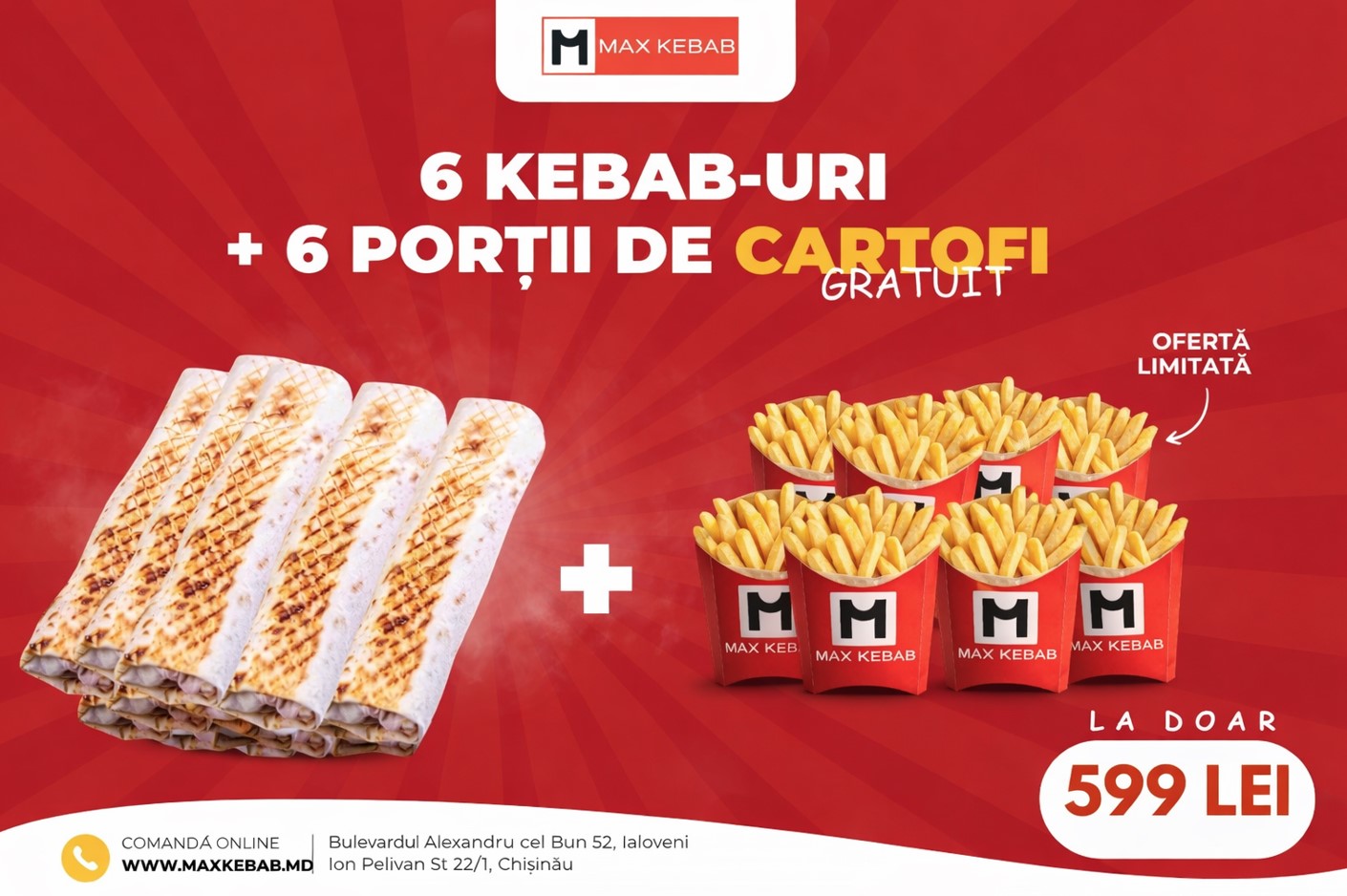 6 Kebabs + Free French Fries